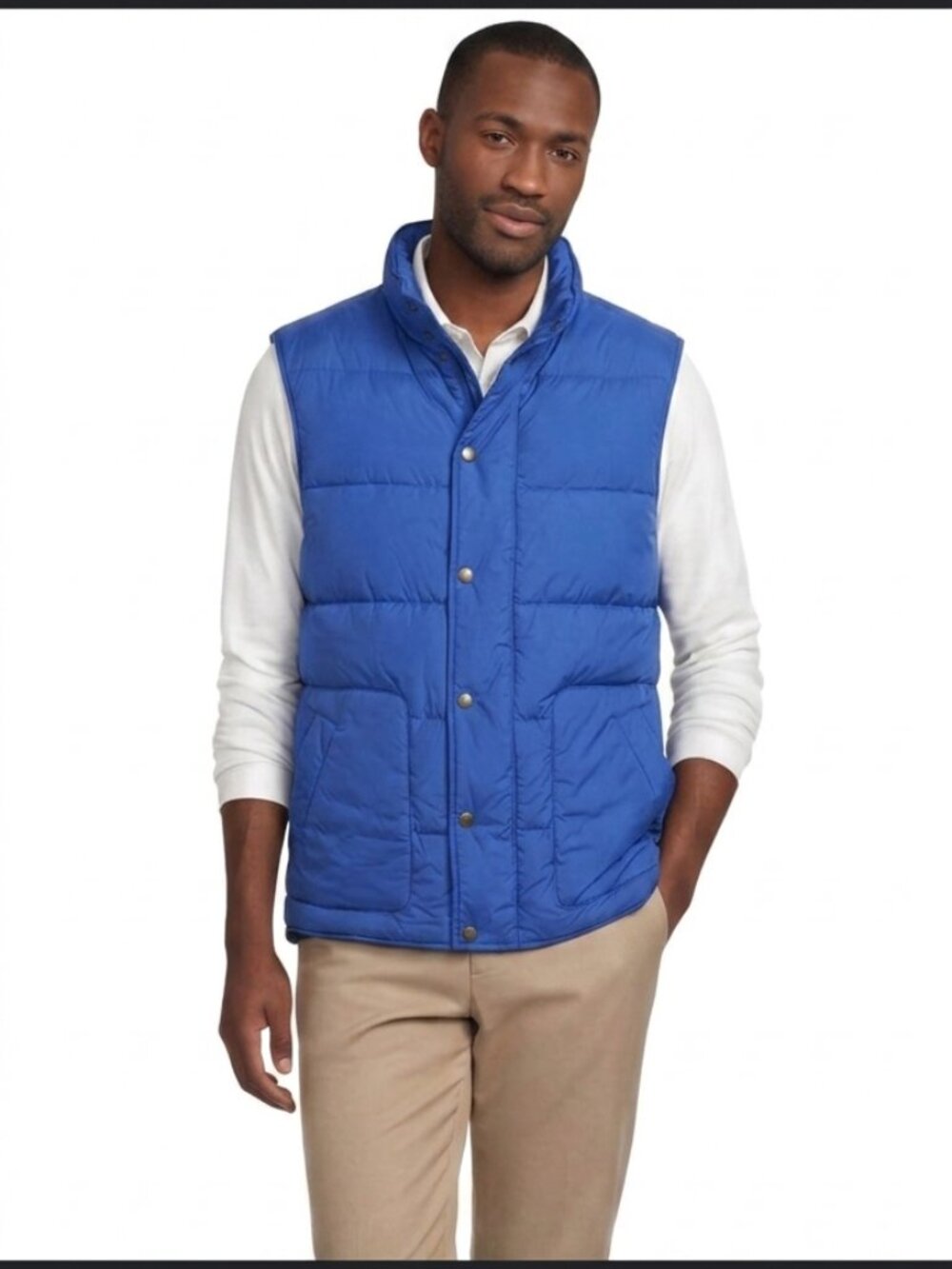 Lands' End Mens Down Puffer Vest Small Blue Quilted Snap Front Outerwear